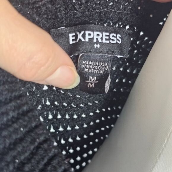 Y2K Express Cropped Sparkly Sweater Sz M Mock Neck Black Silver Chunky Relaxed - Picture 5 of 6